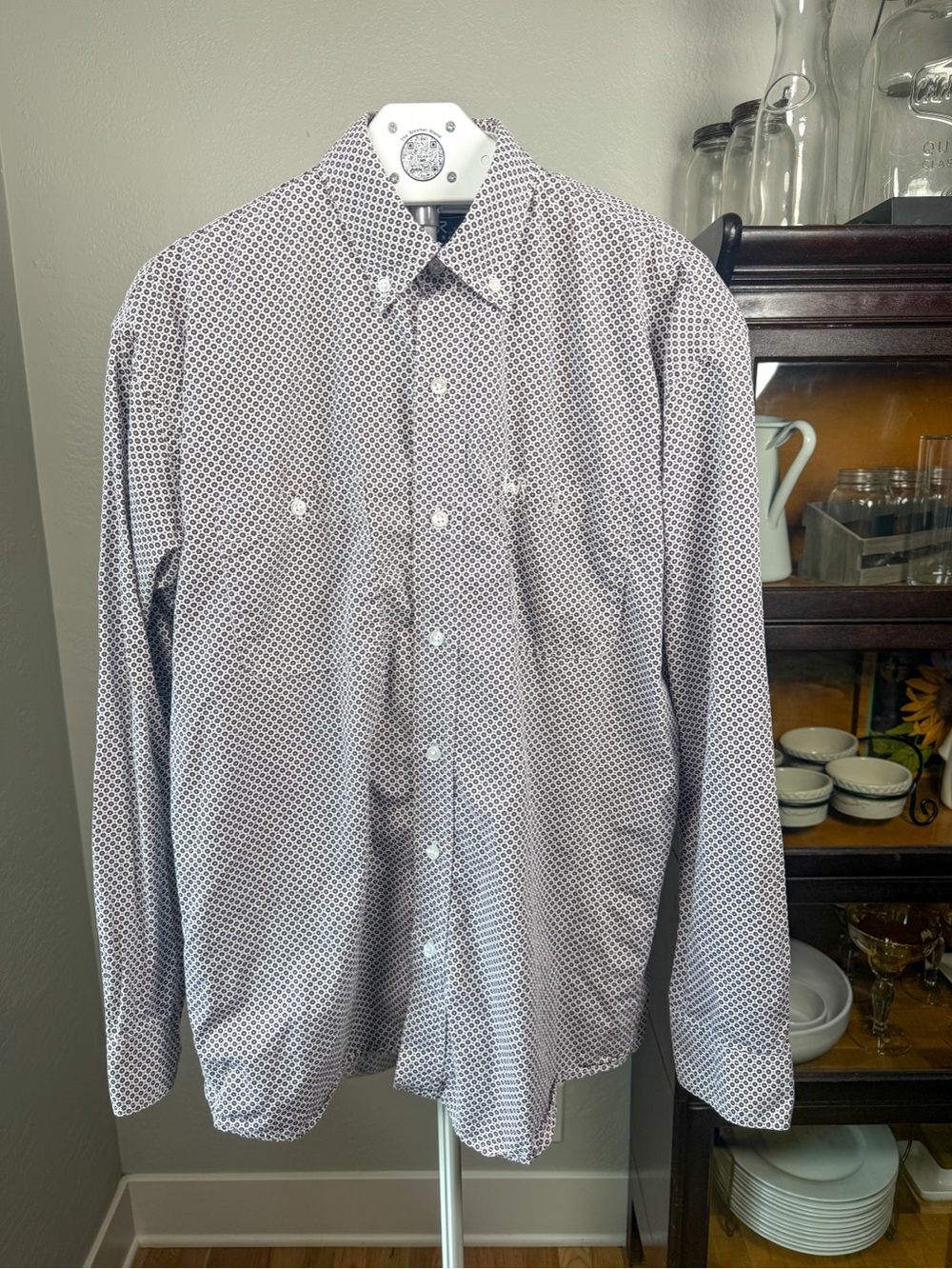 Whiskey Ranch Men’s Purple Geometric Print Button Down Shirt Cotton Size L